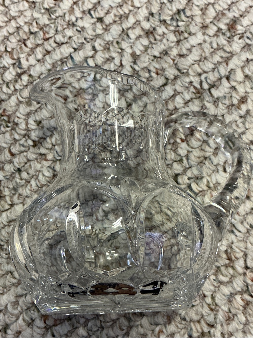 Cut Crystal Clear Glass Pitcher - Elegant Faceted Design. 5” tall